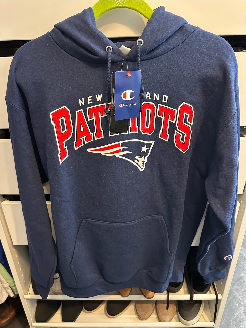 Champion Navy New England Patriots Crewneck Sweatshirt with Red White Logo